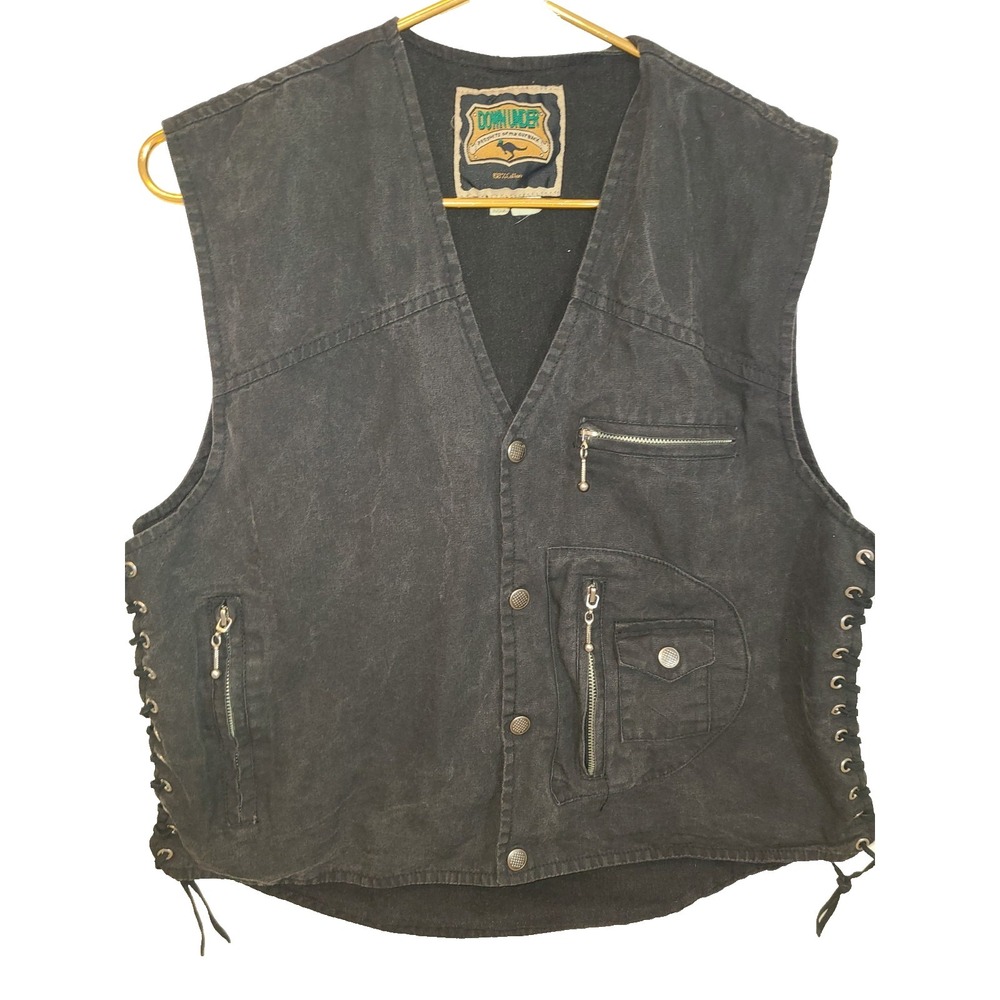 Down Under product of the Outback Mens Denim Vest Button Down Lace Up Size 6-Lg‎